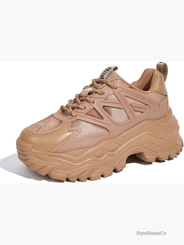Chunky Platform Sneakers Women's Walking Shoes Lace Up Comfortable Casual